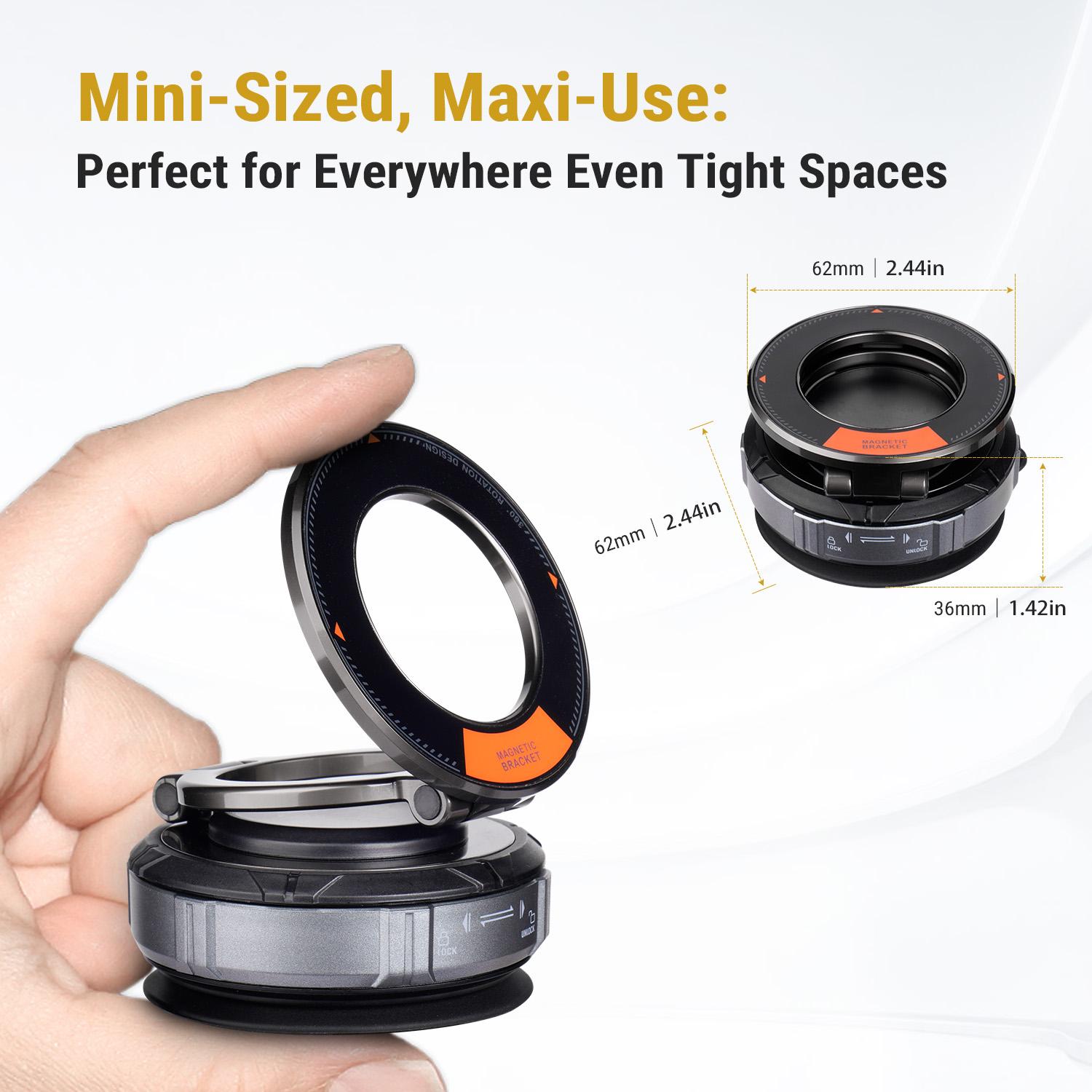 ​360° Rotating Foldable Magnetic Car Phone Holder for iPhone 15/14/13/12 - Zinc Alloy MagSafe Mount with Universal Vacuum Suction for All Cars & Phones