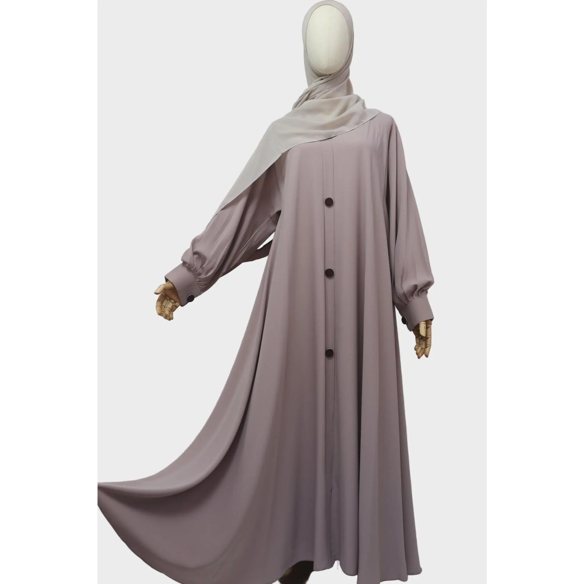Closed Cuffed Flare Umbrella Abaya - Soft Taupe