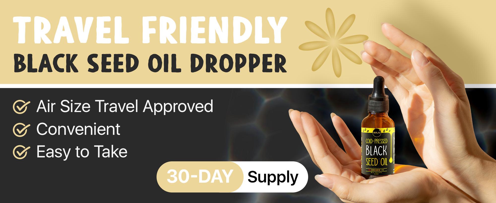 MAJU Black Seed Oil Liquid Dropper (2oz) - Travel Size Nigella Sativa Oil Dropper, High Thymoquinone, Blended Wellness Supplement, Immunity and Digestion Fitness Dietary