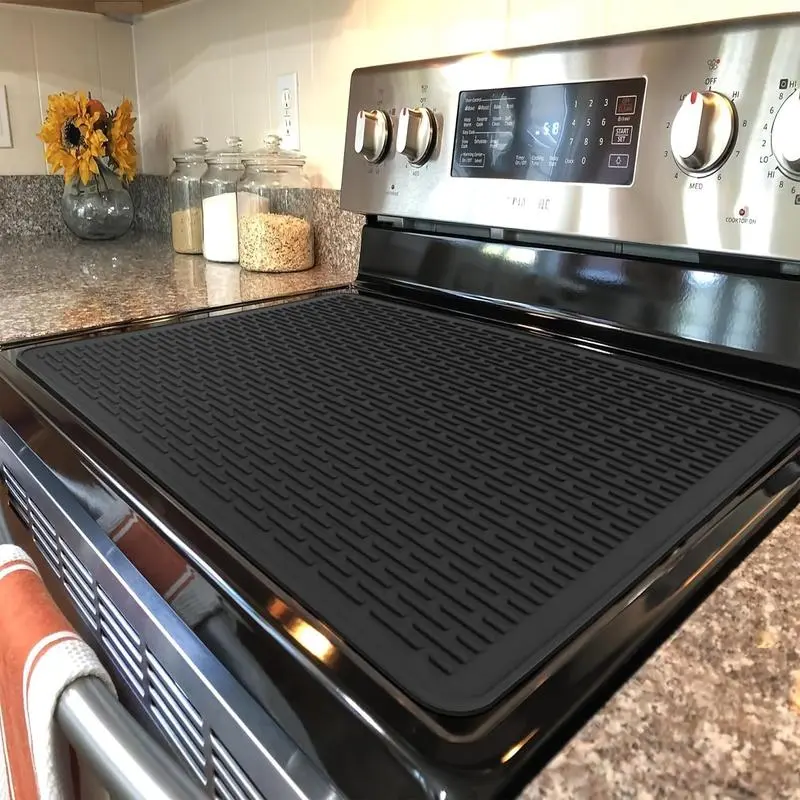 100% Silicone Placemats & Coasters - Heat-Safe Trivet, Modern Protector Mat, 27.6in x 19.7in Heat-Resistant Non-Slip Waterproof Dishwasher-Safe Kitchen Supplies for Electric Stove & Glass Cooktop, Mother's Day Gadget, Burner Area Covered, Durable Silicone