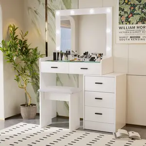 White color adjustable dressing table with 4 drawers