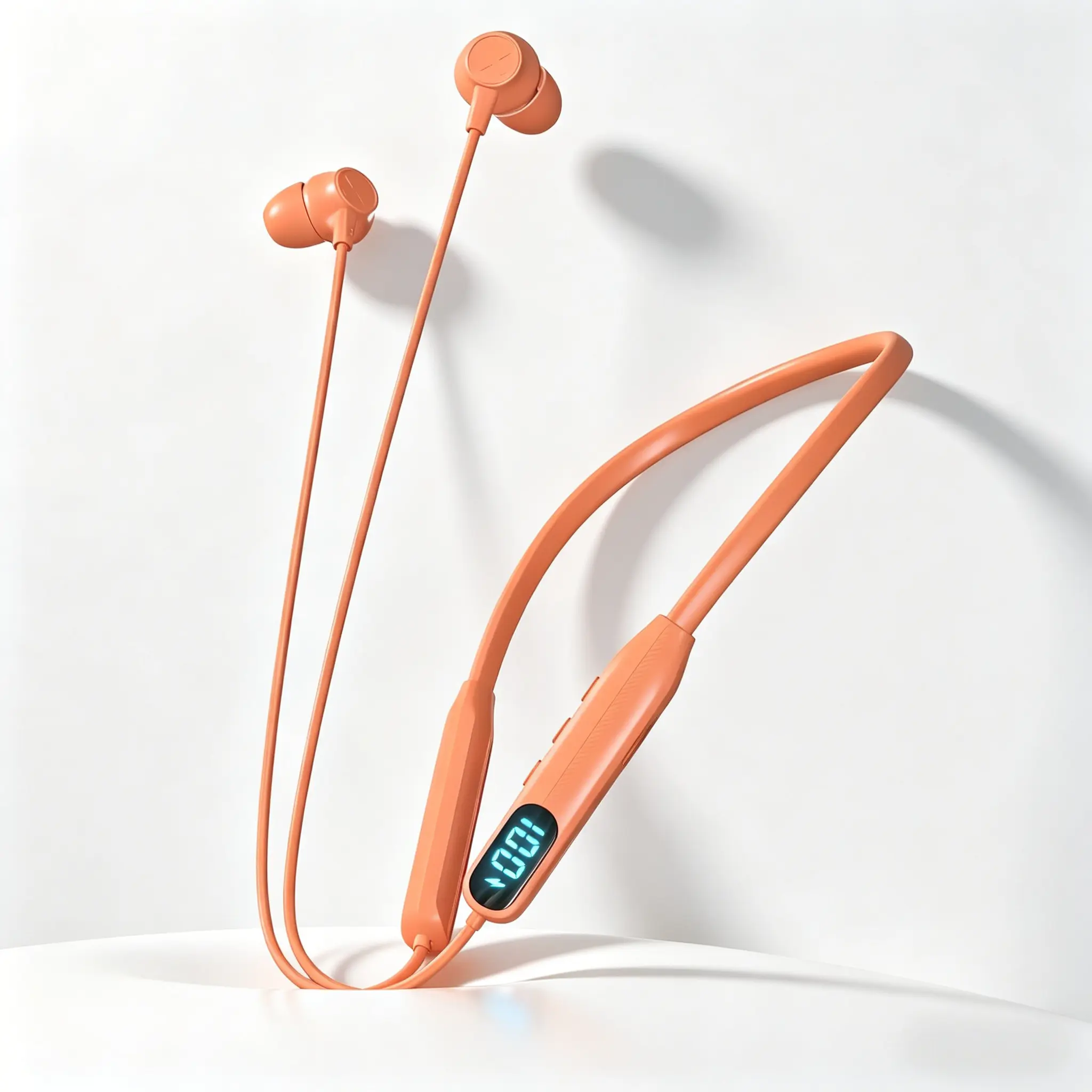 New Orange Neckband Bluetooth Headphones with LED Battery Display - IPX4 Sweatproof In-Ear Earbuds, Magnetic Stereo Sound, Cable Management, Hands-Free Calls for Sports & Tablet Use