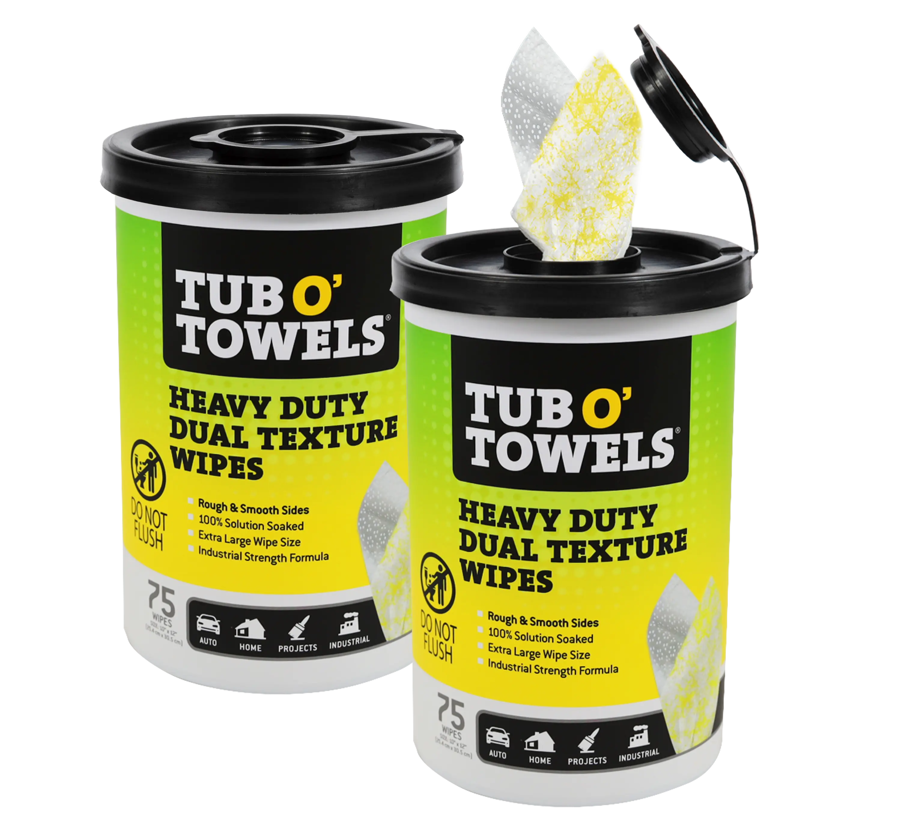 Tub O' Towels Heavy Duty Dual Texture Wipes, 75-Count 2 pack