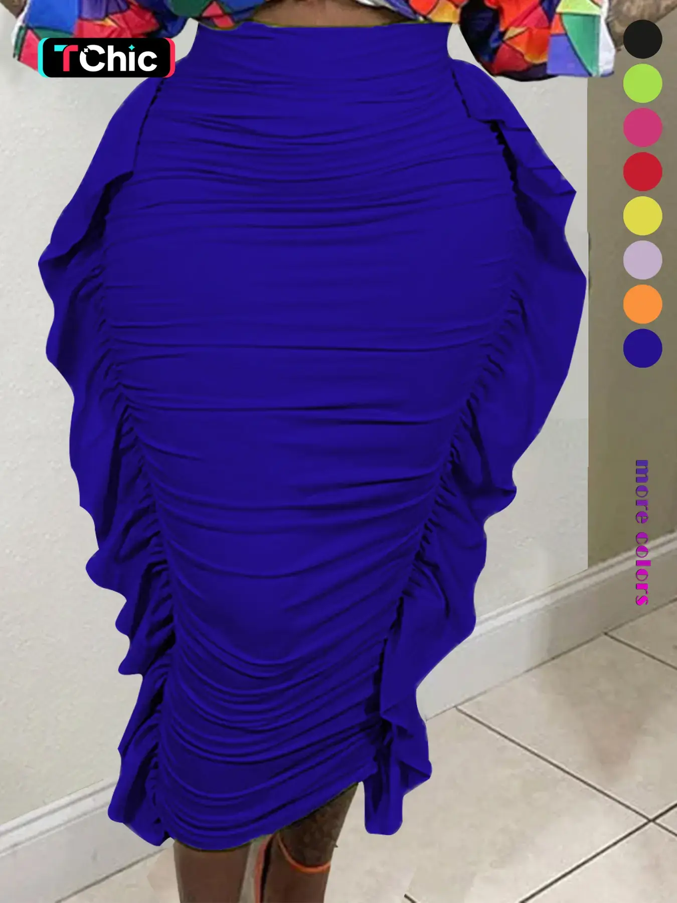 Women's Plain Ruched Ruffle Trim Bodycon Ruffled Hem Skirt, Casual Fashion High Waist Fit Midi Skirt for Daily Outdoor Wear, Women's Bottoms for Spring & Fall, Womenswear