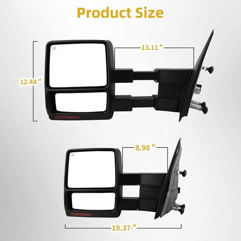 YITAMOTOR Towing Mirror Car Accessories for 2007-2014 Ford F150 Series Pickup Mirrors, Power Adjusted Heated Turn Signal Puddle Light Tow Mirrors (a Pair)