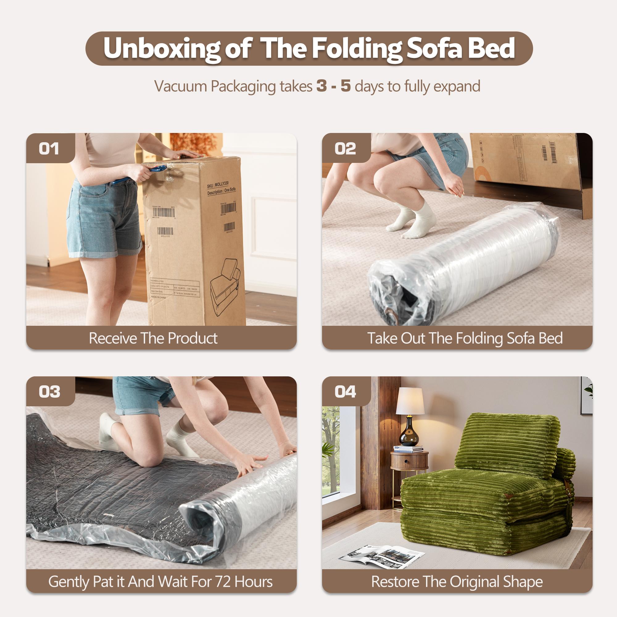 OOSWIFT 36''Corduroy Folding Sofa Bed, Convertible Sleeper Chair with Pillow Foldable Mattress with Back Support; Single & Double Size