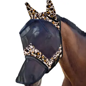 Harrison Howard Horse Fly Mask Long Nose with Ears UV Protection for Horse Print Green Cactus,Pastel Mix,Leopard Print,Tribal Rhombus