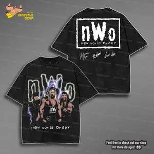 WWE NEW WORLD nWo Washed T-Shirt | Vintage Graphic Design | Iconic Wrestling Print | Classic Fan Apparel Cotton Fabric