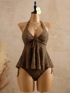 Bellisia Women's Relaxed Vacation Polka Dot Textured Fabric Camisole Bikini Top Vintage Swimwear Seashell Bathing Suit Lace Swimwear Bridal Bathing Suit Cream Bathing Suit
