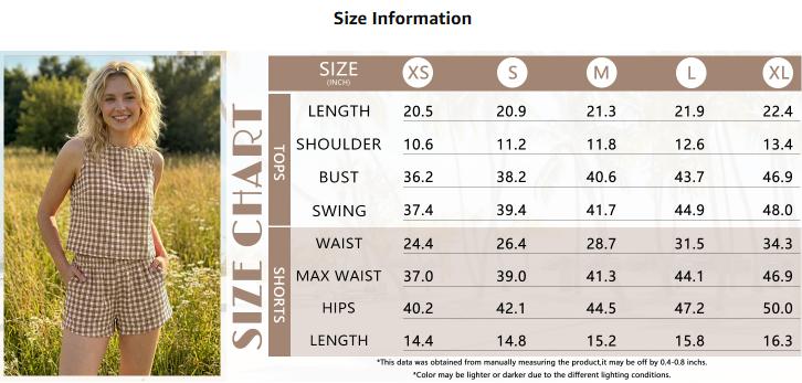 IDEALSANXUN Womens Two Piece Sets Summer Beach Spring Gingham Tank Tops and Plaid Shorts Pajama Sets ribbed matching