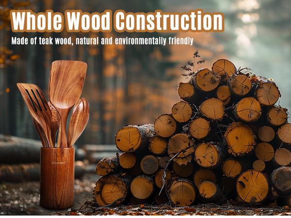 Mooues Premium 9-Piece Teak Cooking Utensil Set - Eco-Friendly, Non-Stick, Easy to Clean, Durable & Safe Kitchen Tools with Comfortable Grips Nonstick Spatula Spoons