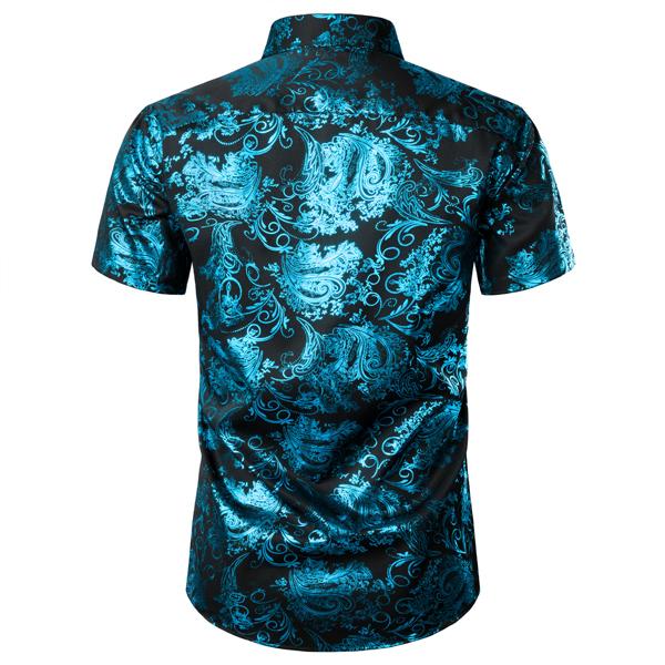 ZEROYAA Men's Luxury Paisley Shiny Printed Slim Fit Short Sleeve Button Up Dress Shirt