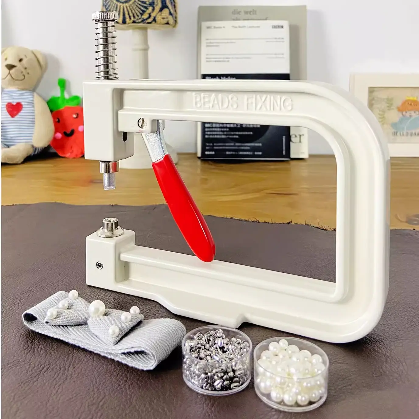 Handmade Pearl & Rhinestone Setting Machine - DIY Customization Tool with Accurate Fixing, 4mm Multi-Size Round Gems, Plastic Body Full Kit, Sewing Supplies Crafts for Clothing Decor, Embroidery Craft Room (Toys & Hobbies, Beading & Jewelry Making), T-Shi