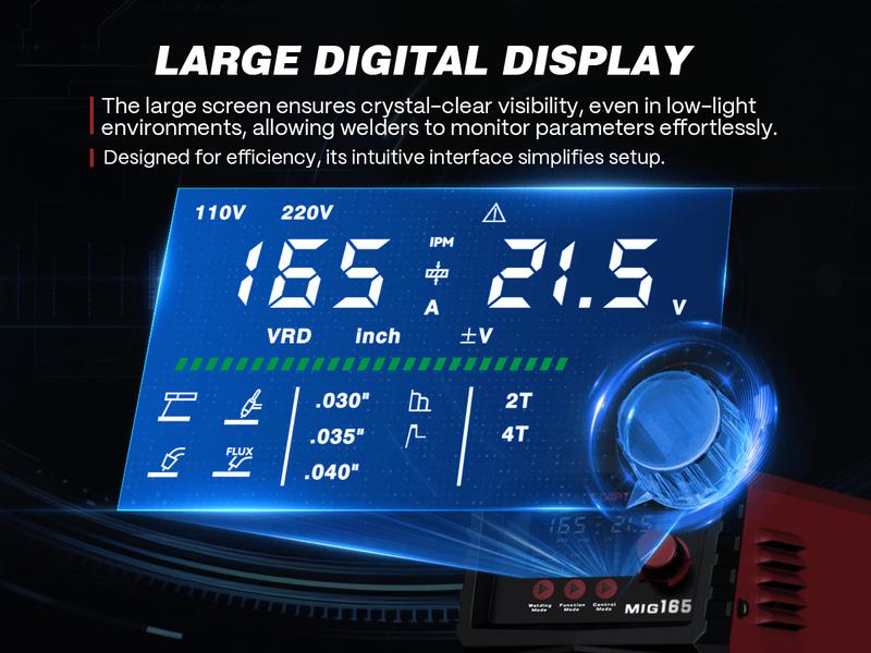 Arccaptain MIG165A MIG Welder 110V/220V, 2025 Newest [Large LED Display] 4 in 1 Gasless/Gas MIG/Lift TIG/Stick Welding Machine Multiprocess Welder Machine, IGBT Inverter Welder with Synergy, 2T/4T, Black Friday Deals, Chrsitmas Gift for Man and Dad