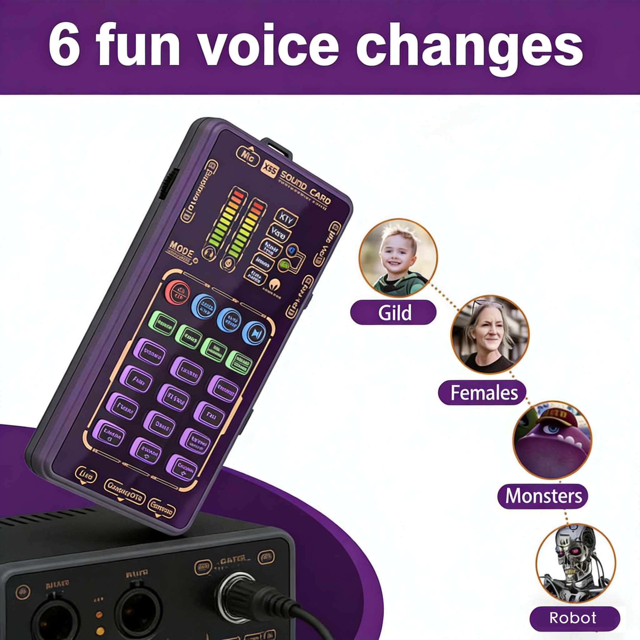 Portable X55 Pro voice changer kit, multifunctional voice changer set, multifunctional mini sound card, comes with 8 voice change modes and fun sound effects, perfect for gaming, dubbing, a must-have for content creators, vias payment custom