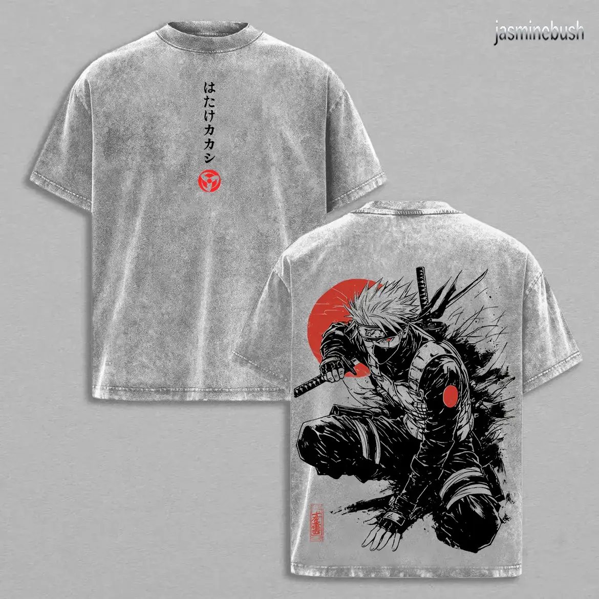 Kakashi Hatake T-Shirt, Naruto Anime Vintage Washed Tee, Sharingan Ninja Graphic Shirt, Oversized Japanese Streetwear, Dark Aesthetic Manga Top, Unisex Casual Anime Fashion