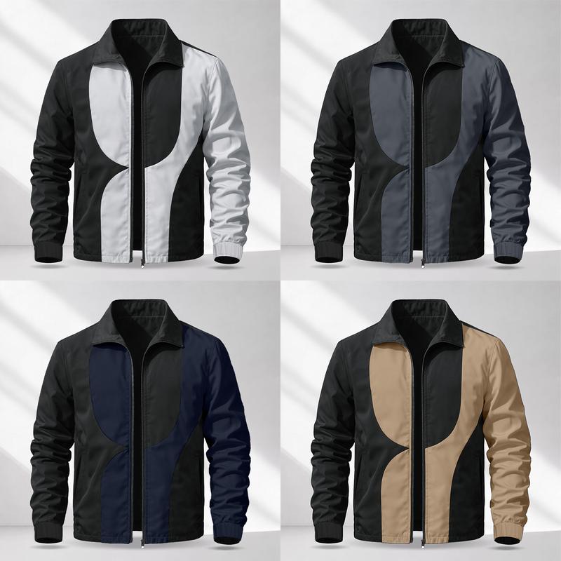 Men’s casual color-block collared jacket with a lightweight design—lightweight and comfortable, suitable for campus outings, sports and leisure, and everyday commuting to work. A minimalist, lightweight jacket for spring and summer.