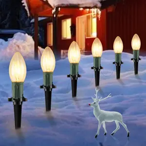Brightown Christmas Pathway String Lights Outdoor - 25.7 Ft. C9 20 Clear Lights with 20 Stakes Connectable Waterproof for Indoor Xmas Party Holiday Commercial Decoration, Warm White
