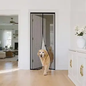 agnetic Screen Door 38"W x 82"L, Black Stripe Mesh Door Curtain with Strong Magnets, Hands Free Self Closing Screen Door for Front, Back or Patio Door, Keeps Bugs Out While Letting Fresh Air In, Easy Install Mesh Curtain for Home