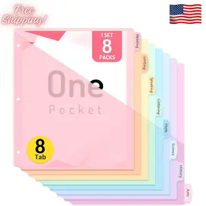 8 Count Dividers for 3 Ring Binder with Pocket for US Letter Size