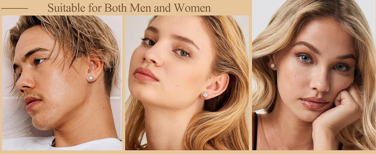 Funrun Halo Stud Earrings 2/4-Pair Set | 18K Gold & White Gold Plated | Skin-Friendly 925 Silver Post | Couple Jewelry Unisex