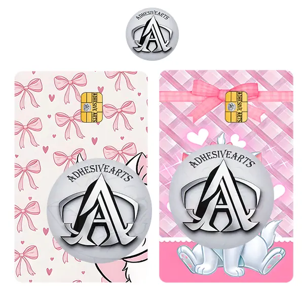 AdhesiveArts Cute Cat Debit Card Skins Decals High Quality Vinyl for Customization and Personalization with Pink Bow Design