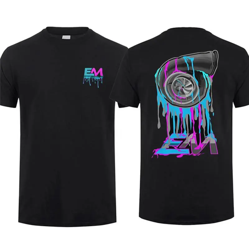 Ideal Gift for Car Enthusiasts Turbo Enthusiasts Street Racers Turbo Car Fans Neon Oil Drop Turbo Pattern Cotton T-Shirt Fashionable and Comfortable