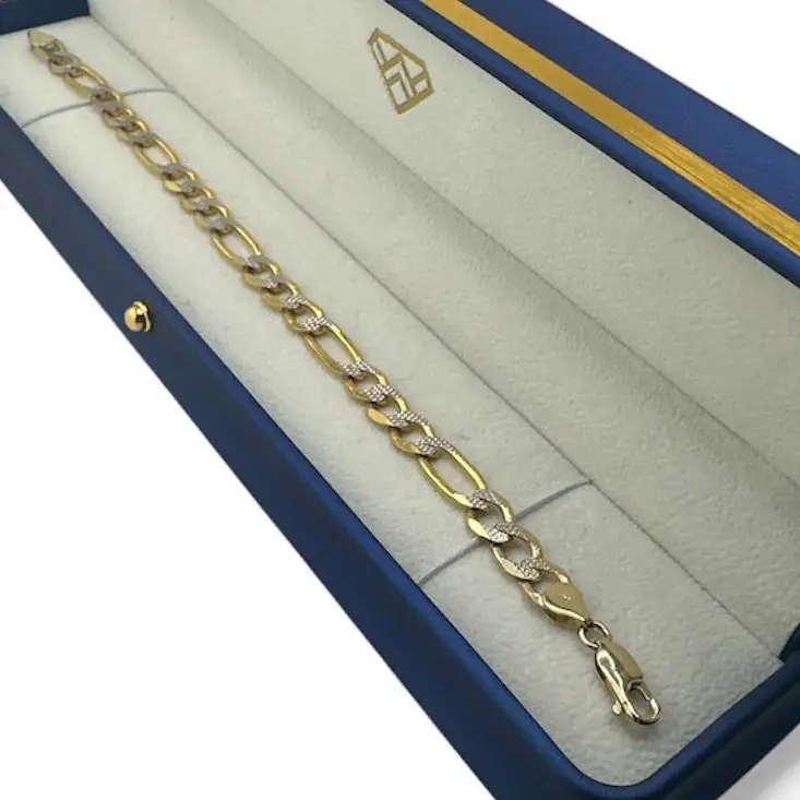 Brazalete Figaro 2 tonos 8.5" 7.5mm 14k