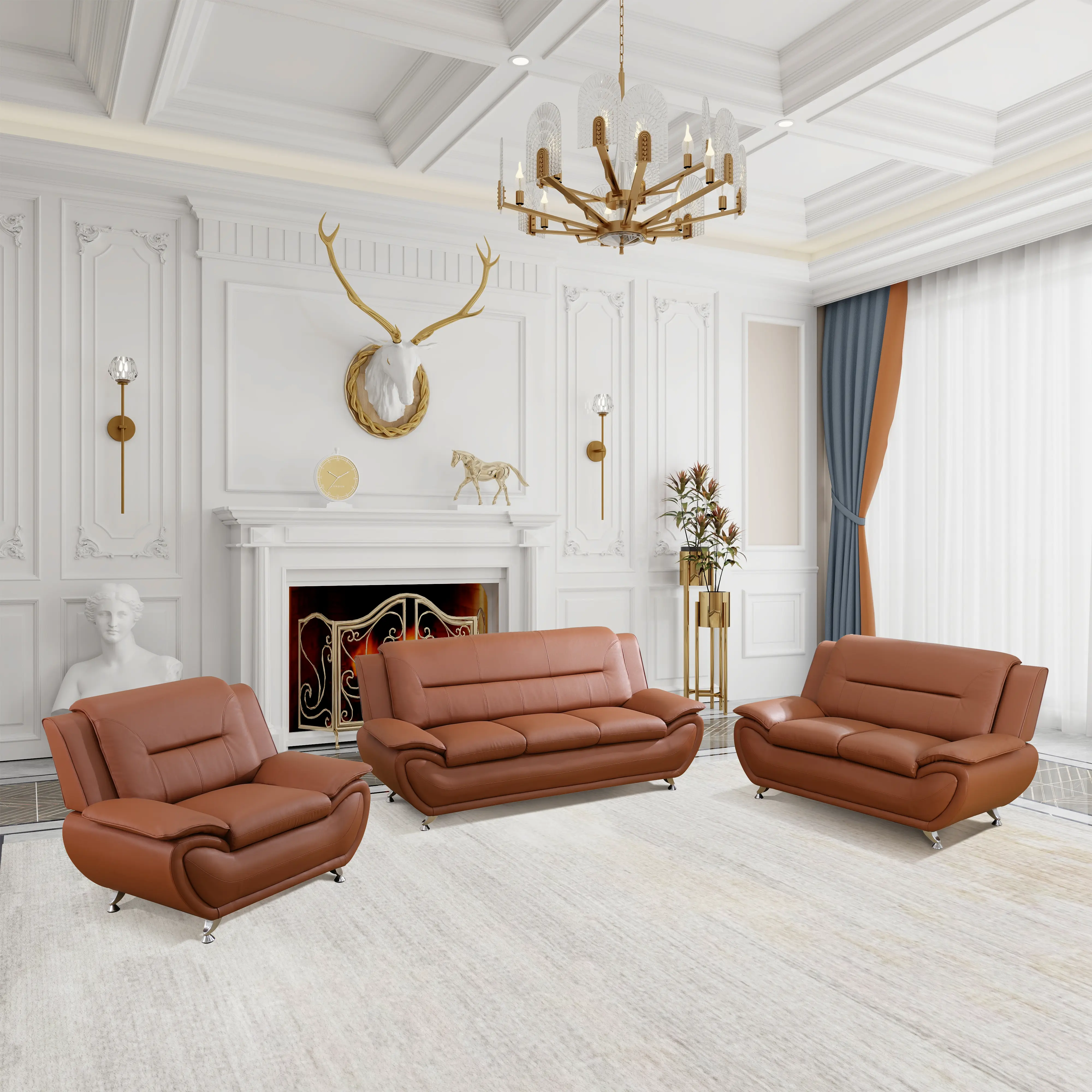 Modern Minimalist 5-Seat 3-Piece Armless Bronze Faux Leather Sofa - Waterproof, Easy-Clean, Durable Living Room Couch, Wipe with Damp Cloth, No Fire Safety Label, Assembly Required, Indoor Home Furniture