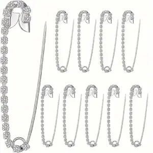 12Pcs Silvery Rhinestone Safety Pins for Handicrafts Knitting Art Durable Sewing Pins Silvery Gray