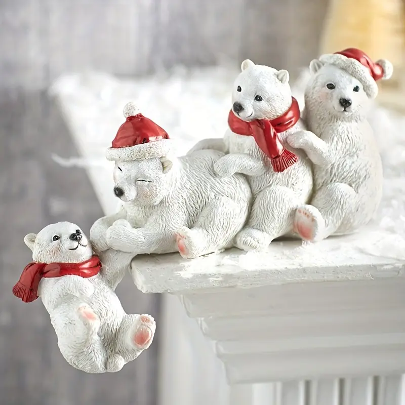 1pc Whimsical White Bear Resin Figurine - Christmas Home Decor, Charming Festive Tabletop Ornament