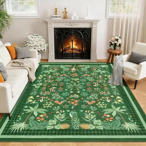 Tropical Plant Print Rug Washable Area Rug Peacock and Monkey Animal Print Rug Soft Non-slip Foldable Ultra-thin Non-shedding Indoor Decorative Rug for Bedrooms Living Rooms Hallways Dining Rooms and Laundry Rooms