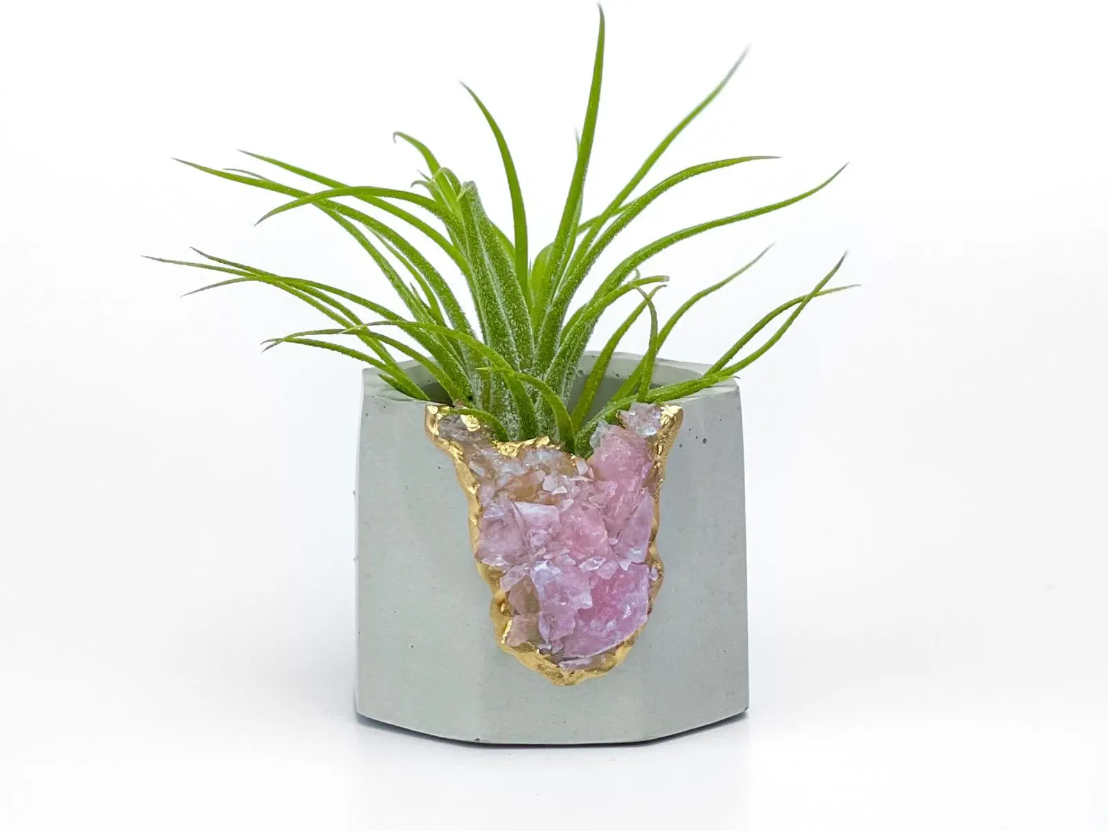Rose Quartz Crystal Planter Concrete Geode Air Plant Holder