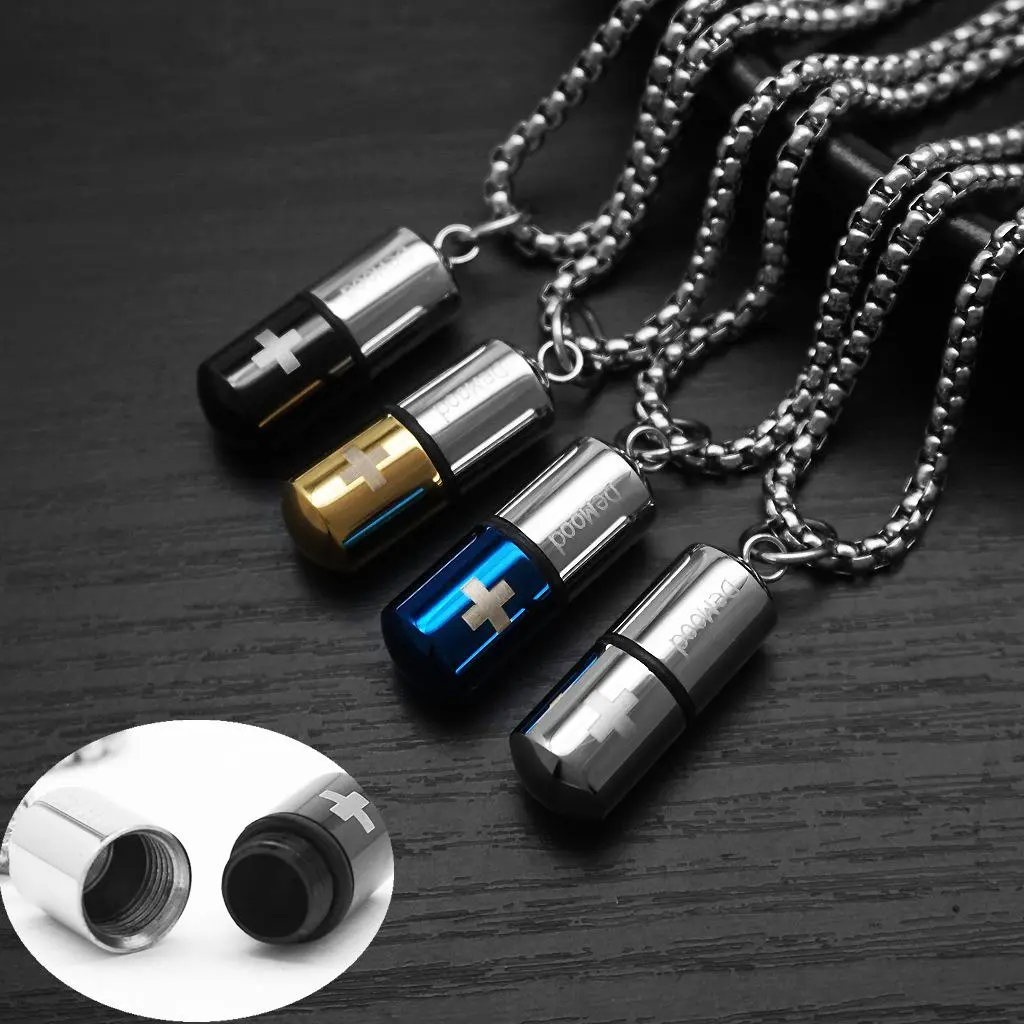Unisex Titanium Steel Memorial Cross Pendant Necklace - Cross chain design necklace with a safety clasp and an openable sealed capsule for storing cremation ashes, perfume, or as a keepsake jewelry.