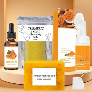 TURMERIC Wash And Care 5 Piece Set-Turmeric Mousse Cleansing,Turmeric Tablets,Exfoliating Foaming Soap Bag,oil,Turmeric Soap Facial Cleansing Skincare Comfort Kit.New Year's gift, Valentine's Day gift, travel set,Facial care set