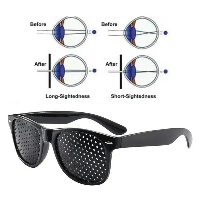 Pinhole Glasses 2/3-Pack, Unisex Lightweight Solid Black Sport Look Sports Eyewear for Daily Wear, Vision Improvement, Myopia & Astigmatism Correction, One Size