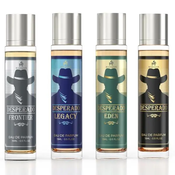 Mahajan Desperado Men’s Cologne Travel Set, 4 x 15ML Eau de Parfum Travel Sprays, Frontier, Legacy, Eden & Desperado, Long Lasting Fragrance Sampler Gift Set for Men