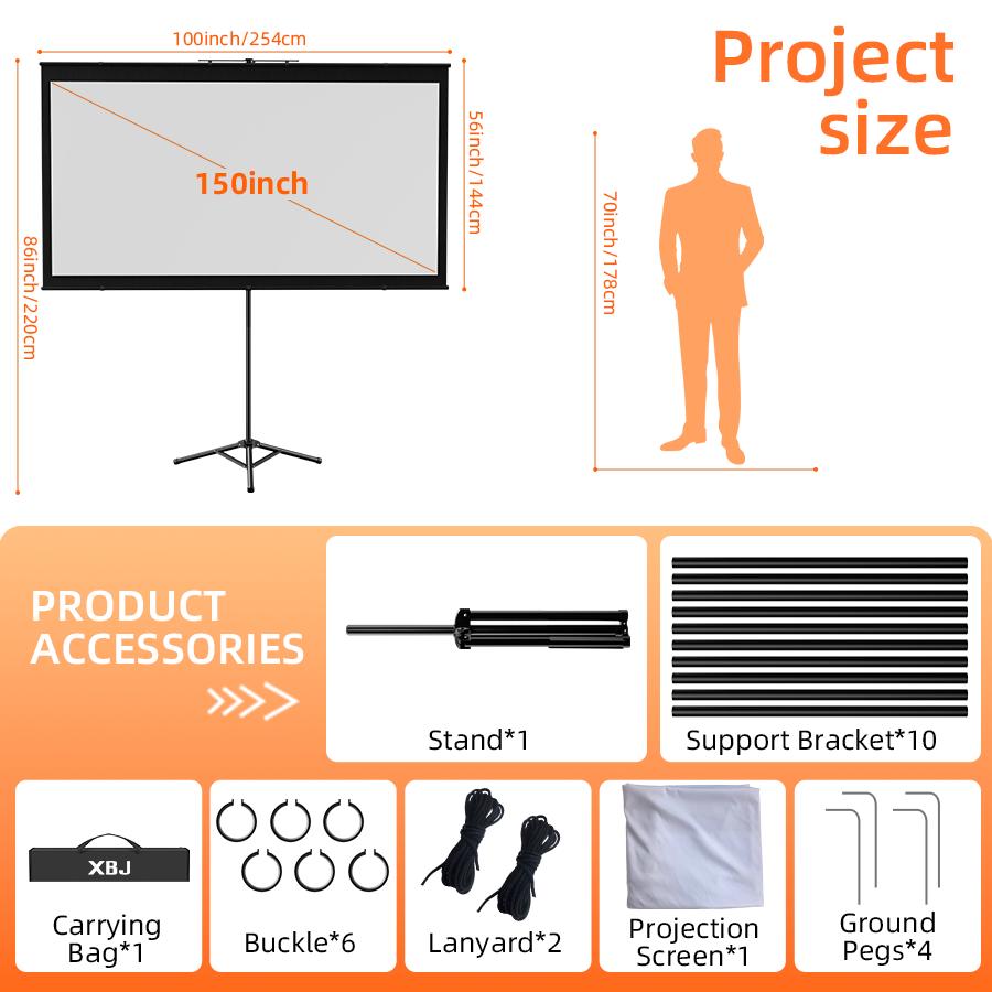 Small Portable Projection Screen Tripod - XBJ Portable Projection Screen, lightweight and portable, durable, easy to adjust, suitable for schools, meetings, indoor and outdoor use, 100/72 inch.