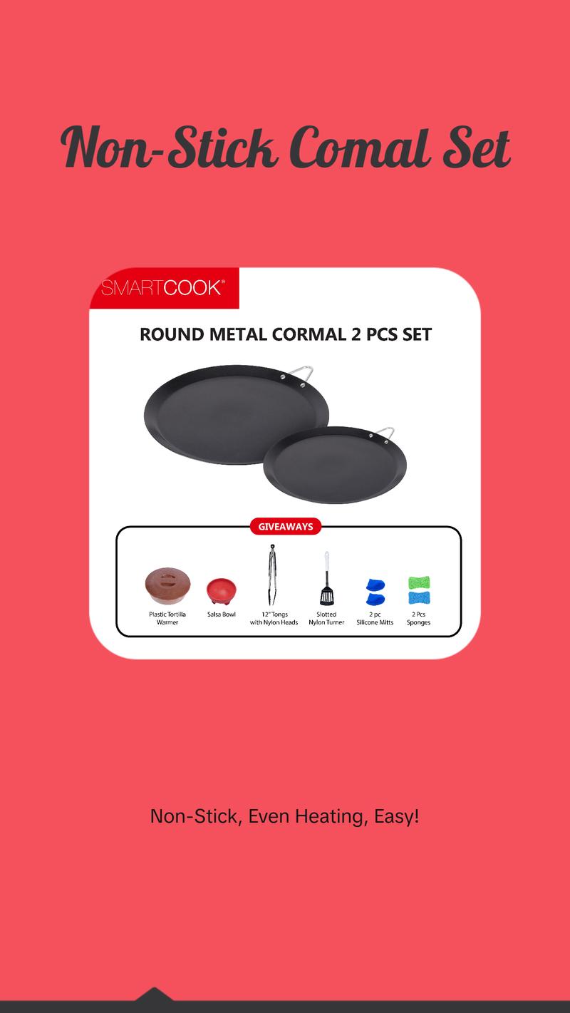 Smart Cook 11” & 13” Non-stick  Round Comal Pan with, Utensils Set and Taco Warmer –Even-Heating Surface with Durable Metal Handle,Lightweight, Comals para Tortillas, Perfect for All Stove-Tops pots and