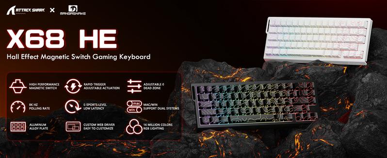 ATTACK SHARK X68HE Wired Gaming Keyboard & R1 Mouse Combo with G300 Active Noise Cancelling Gaming Headset,8KHz Magnetic Switch Keyboard, 16.8M RGB, Custom Actuation, 55g Ultra-Light Mouse with 18,000 DPI & Tri-Mode Connectivity for PC Mac Gamers