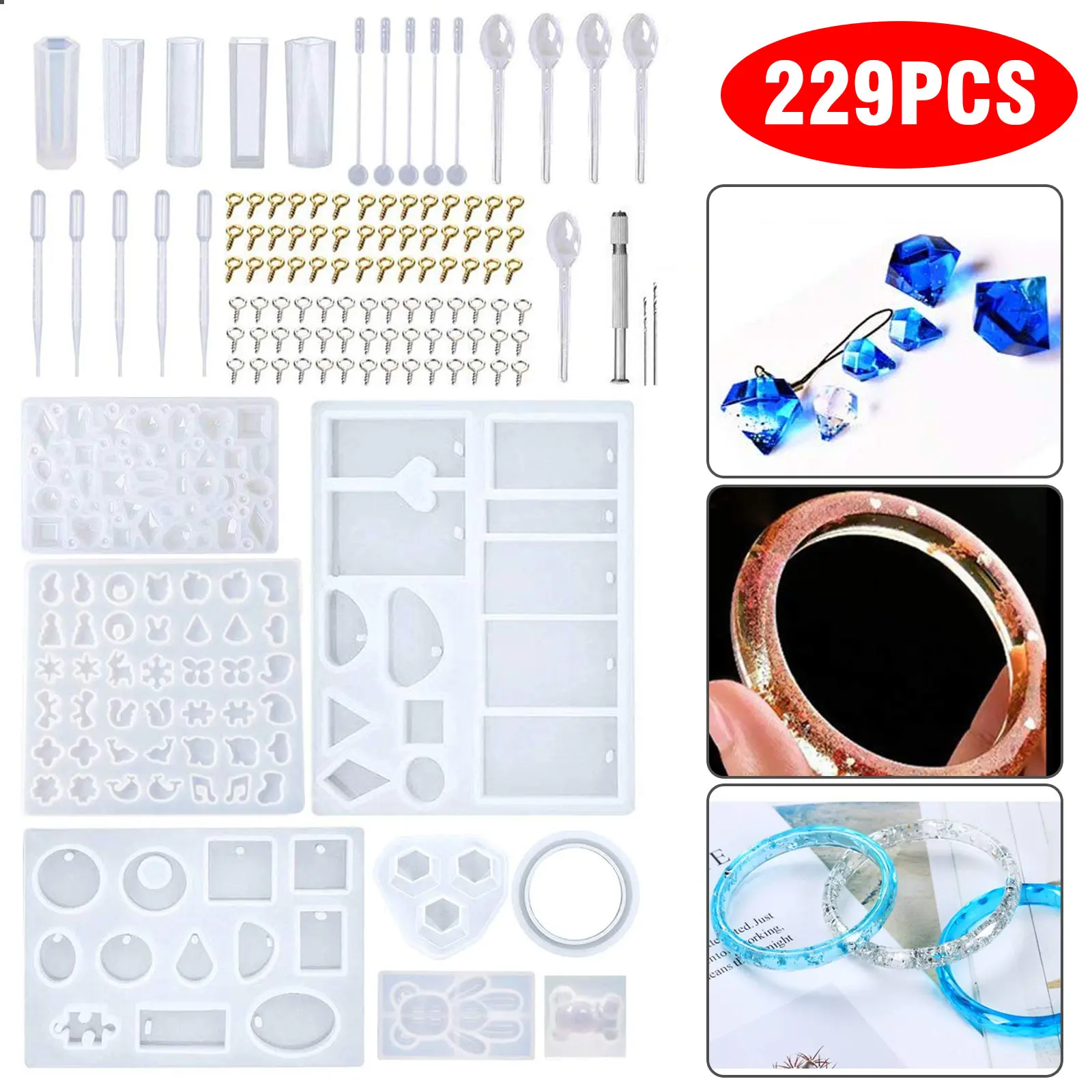 229Pcs Jewelry Resin Molds Kit set - Silicone epoxy mold,DIY Art Craft for beginners,Handmade Crafts for Jewelry Making Pendant Mould Art supplies