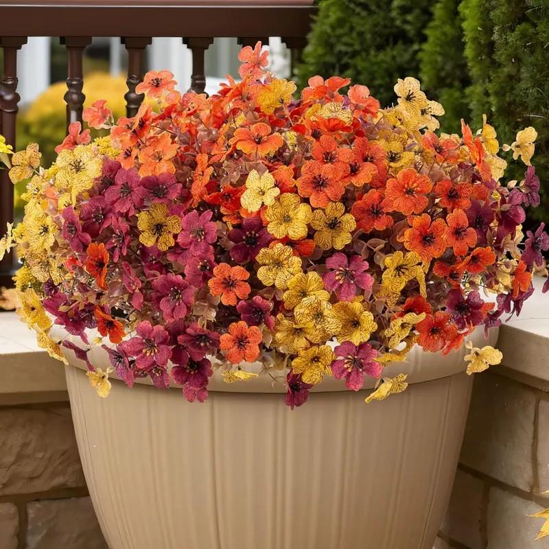 12 Bunches Decorative Artificial Flower for Outdoor Decoration, Faux Daisy Flowers for Fall & Winter Decor, Elegant Artificial Plants, Realistic Eucalyptus Leaves Silk Mums Fake Plants for Garden Pot, Fruit, Ornaments