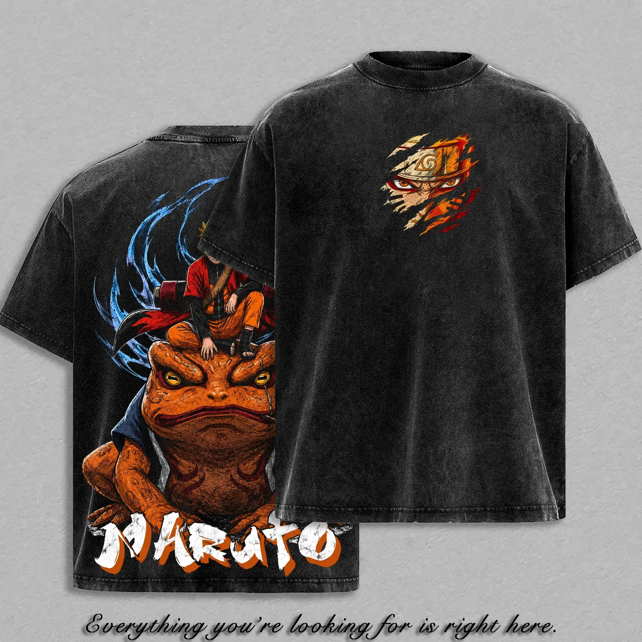 Naruto Vintage Washed Oversized T-Shirt, Heavyweight Cotton Double Printed Graphic Tee, Jiraiya's Legacy Anime Streetwear Men's Short Sleeve Tops, Y2K Unisex Ninja Manga Clothing Gifts for Naruto Fans, Retro Japanese Anime Apparel Tees