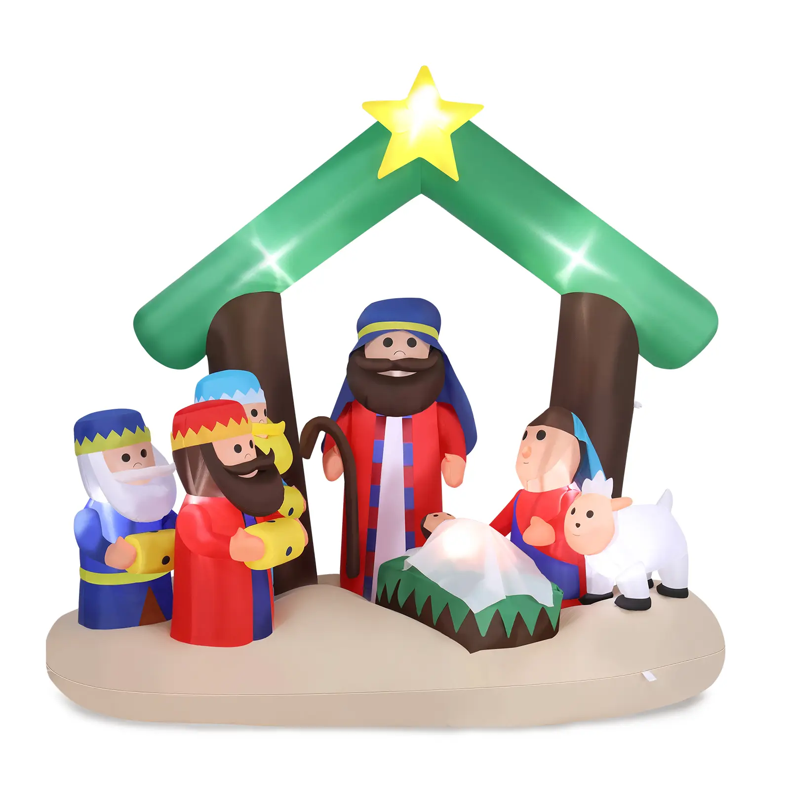 Ubesgoo 6FT Traditional Christmas Standing Nativity Scene Inflatable Yard Ornament, 10 LED Lights, Festive Holiday Outdoor Home Prop Decoration
