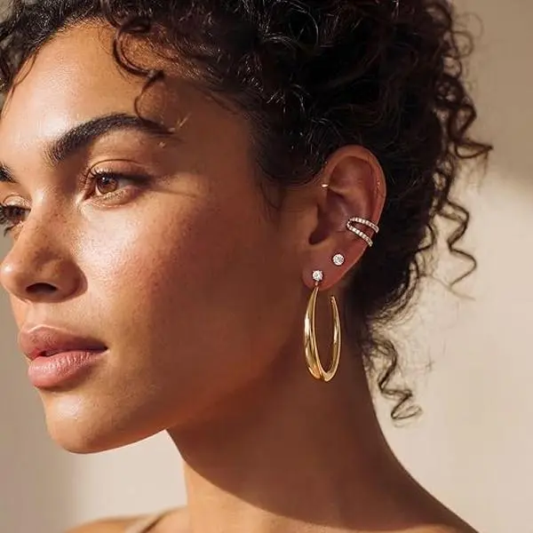 Women's 14K Gold Plated Large Open Hoop Earrings, TrendyStatement Costume Jewelry,Large Gold Hoop Earrings forWomen Trendy 14K Gold Plated Big Open Hoops StudEarrings Statement Jewelry for Women
