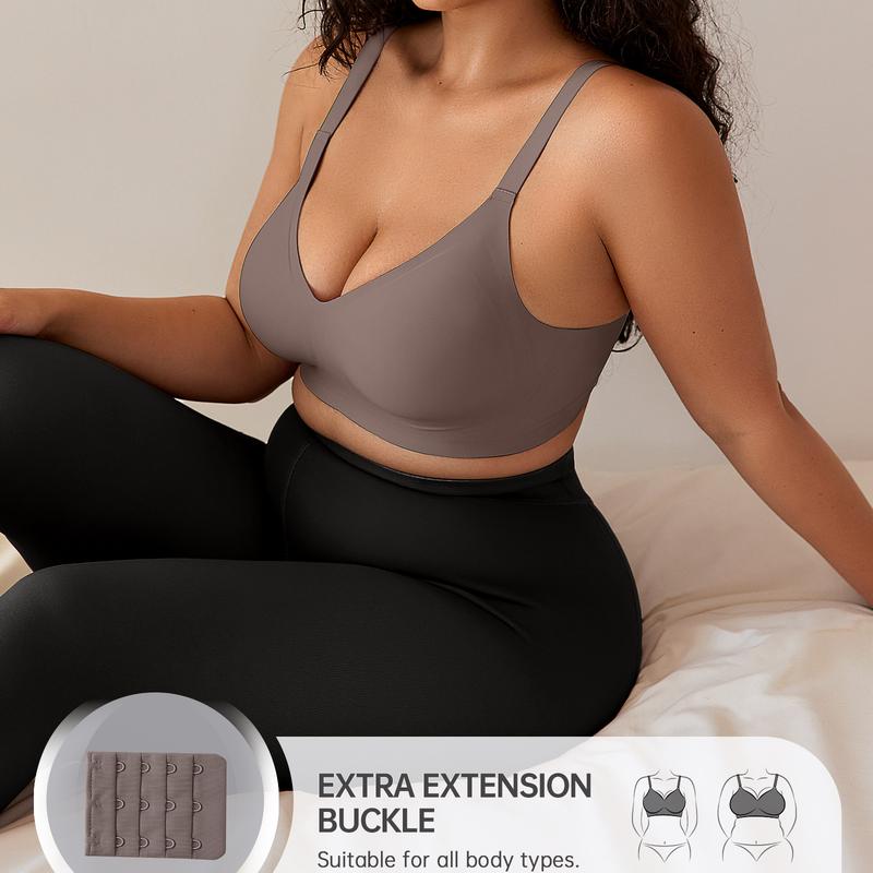 OEAK 2PCS Women Comfortable Push Up Jelly Bras Wireless Seamless Adjustable Bra Buttery Soft Everyday Tshirt V Neck Bra Convertible Bra