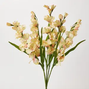 Pastel Yellow Silk Gladiolus Bush Large Bloom & Foliage Stem Bouquet - 28"