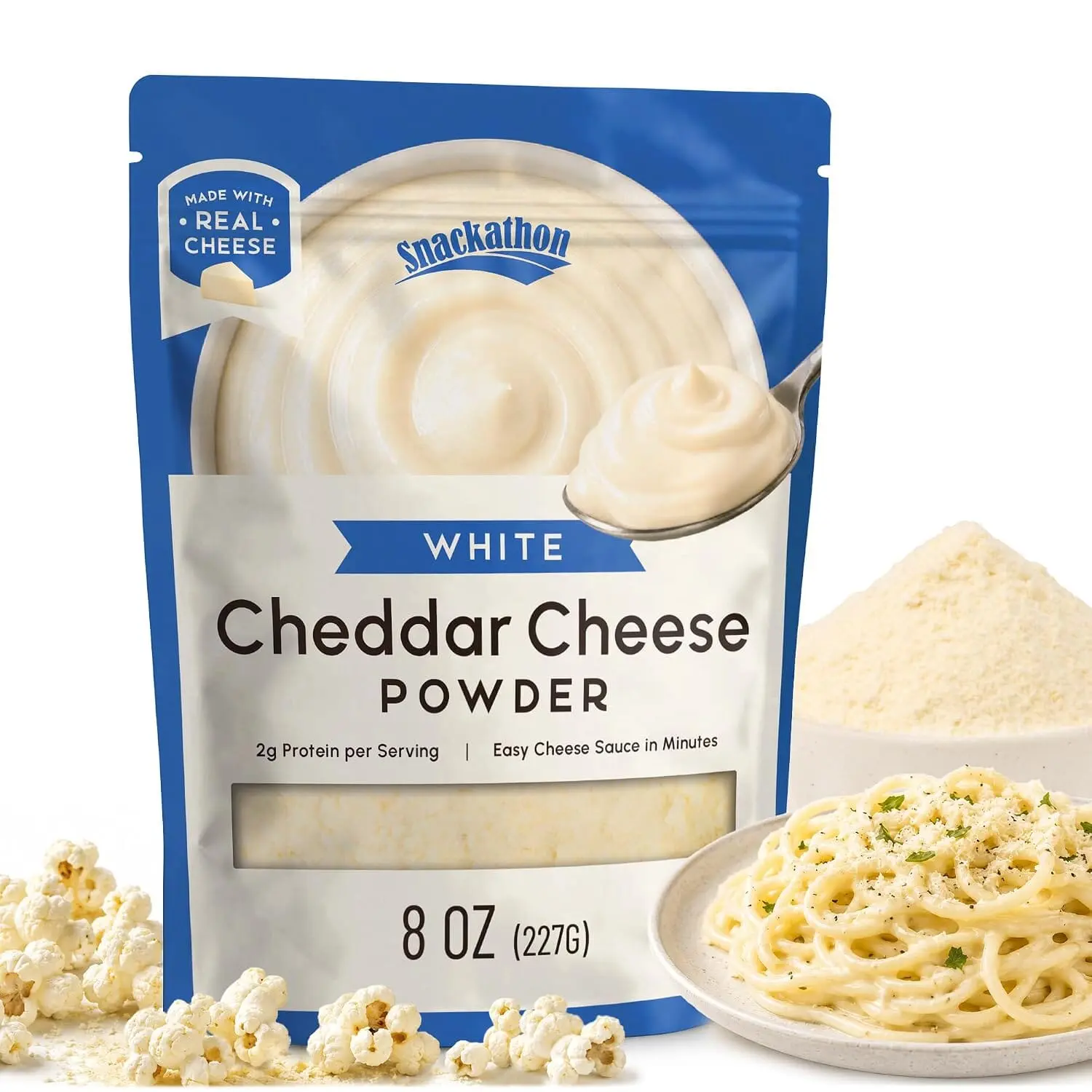 Snackathon White Cheddar Cheese Powder, Made with Real Cheese Gluten-free, Shelf Stable Powdered Cheese Seasoning For Popcorn, Pasta, Sauces, Mac & Cheese, Made in USA