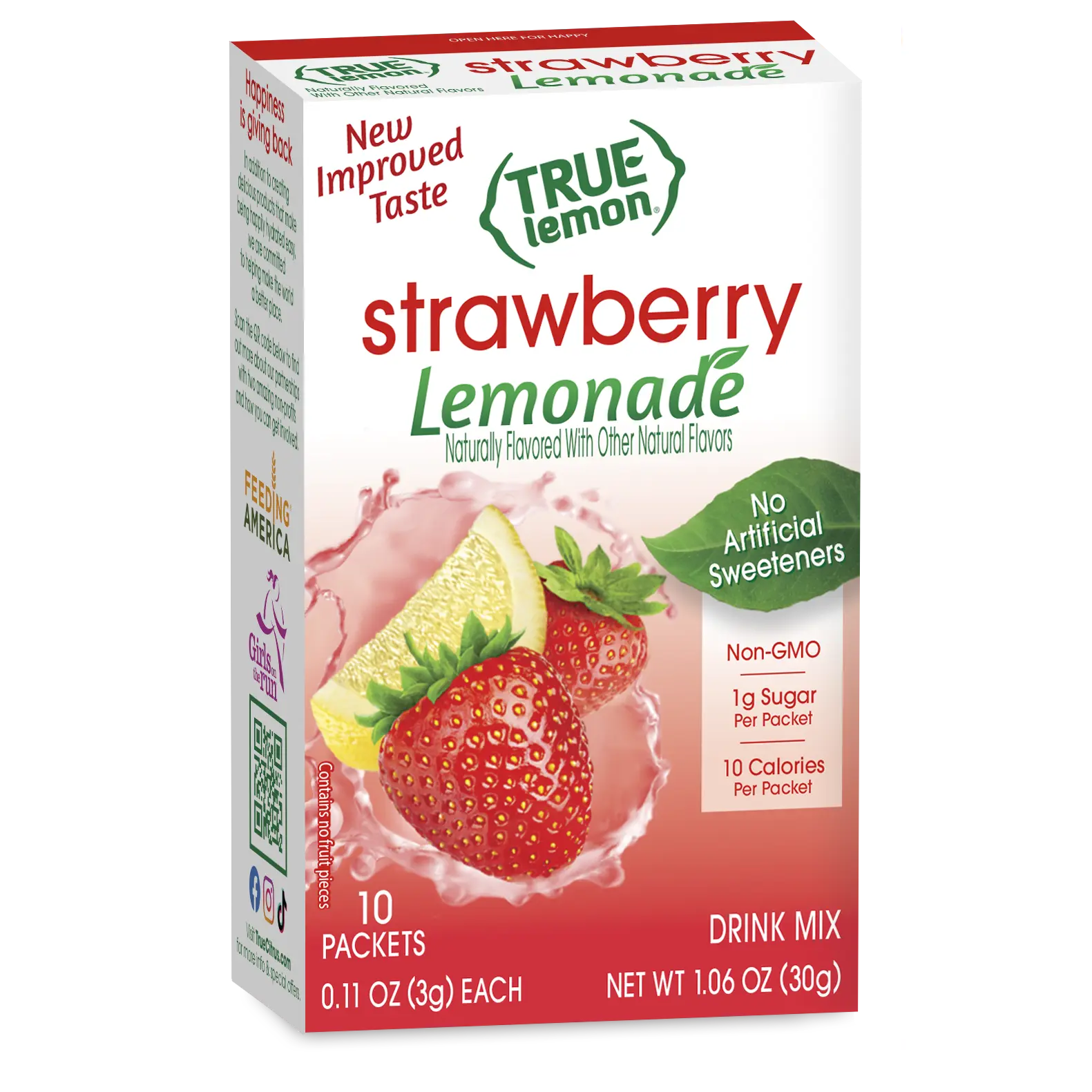 True Lemon Strawberry Lemonade Drink Mix | 10 Cal | No Artificial Sweeteners | Non-GMO Stick Packets