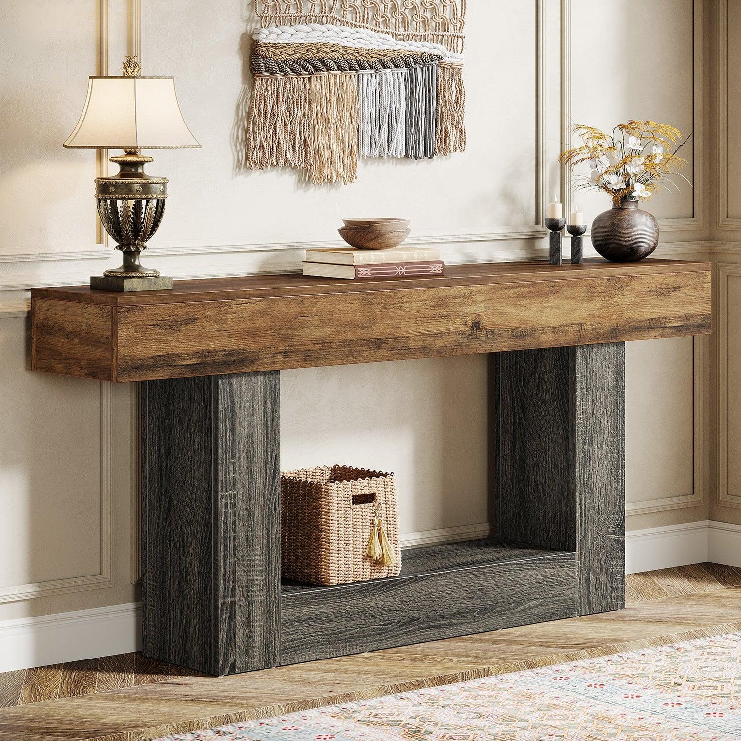 Spaco 63-Inch Long Console Table, 2-Tier Entryway Table Sofa Table with Storage, Farmhouse Wood Behind Couch Table for Living Room, Hallway Spaco 63-Inch Long Console Table, 2-Tier Entryway Table Sofa Table with Storage, Farmhouse Wood Behind Couch Table for Living Room, Hallway